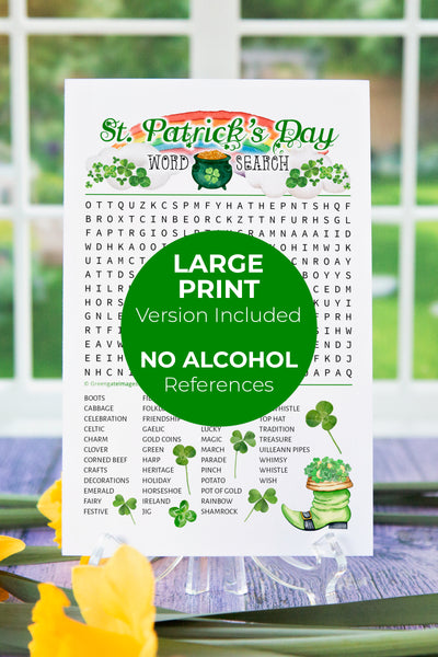 St. Patrick's Word Search - No Alcohol References - Printable Digital Download by Greengate Images