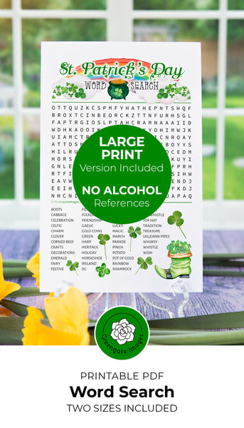 St. Patrick's Word Search - No Alcohol References - Printable Digital Download by Greengate Images