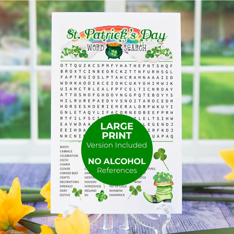 St. Patrick's Word Search - No Alcohol References - Printable Digital Download by Greengate Images