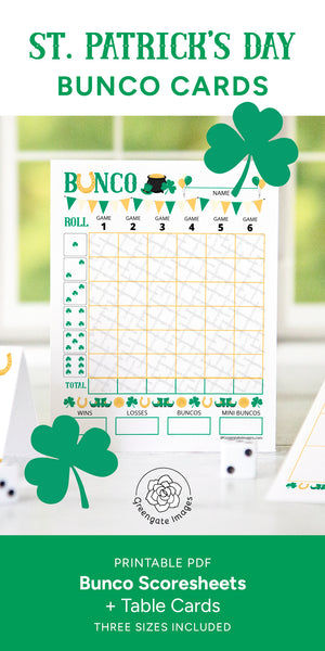 St. Patrick's Day Bunco Scorecard Set - Printable Digital Download by Greengate Images