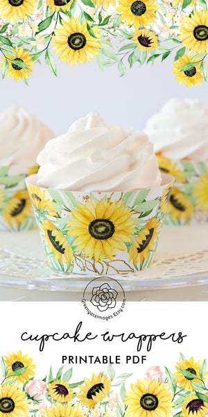 Sunflower Cupcake Wrappers - Printable Digital Download by Greengate Images