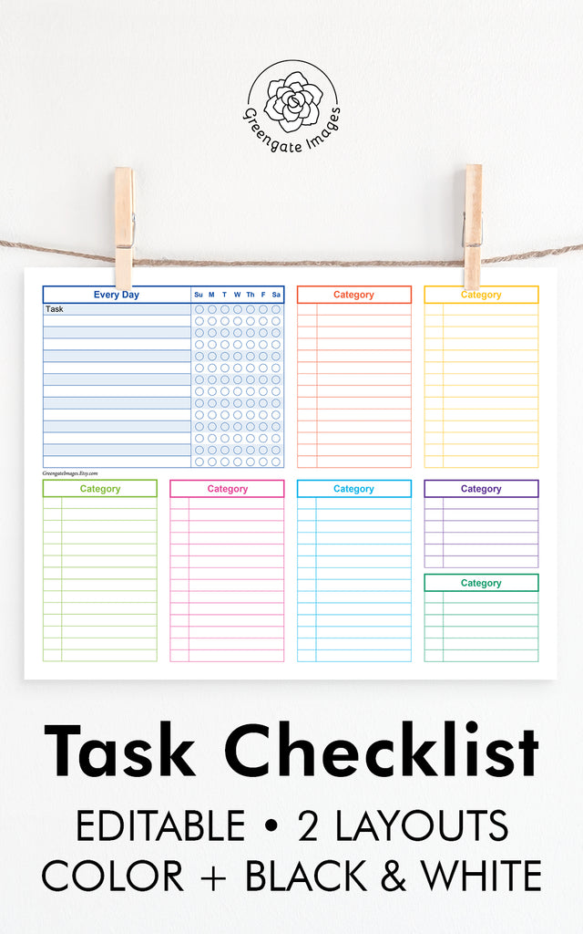 Task Checklist Pages - Editable, color-coded – Greengate Images