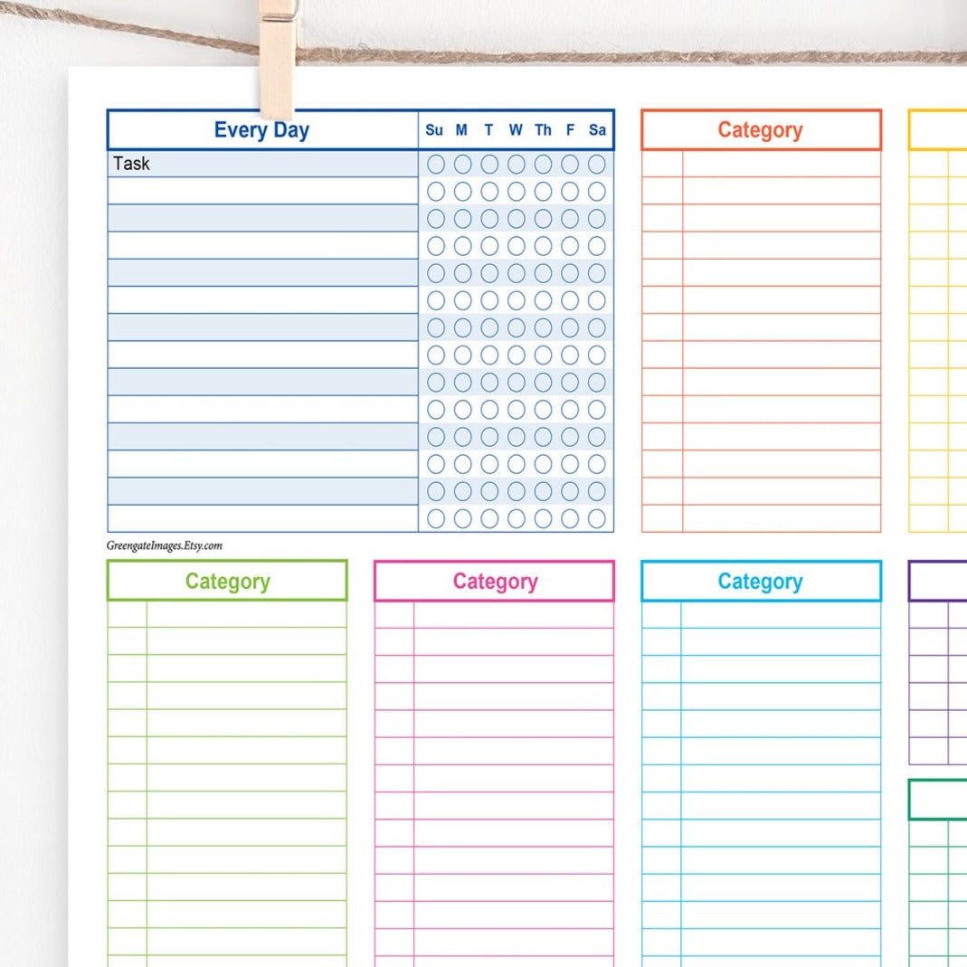 Task Checklist Pages - Editable, color-coded