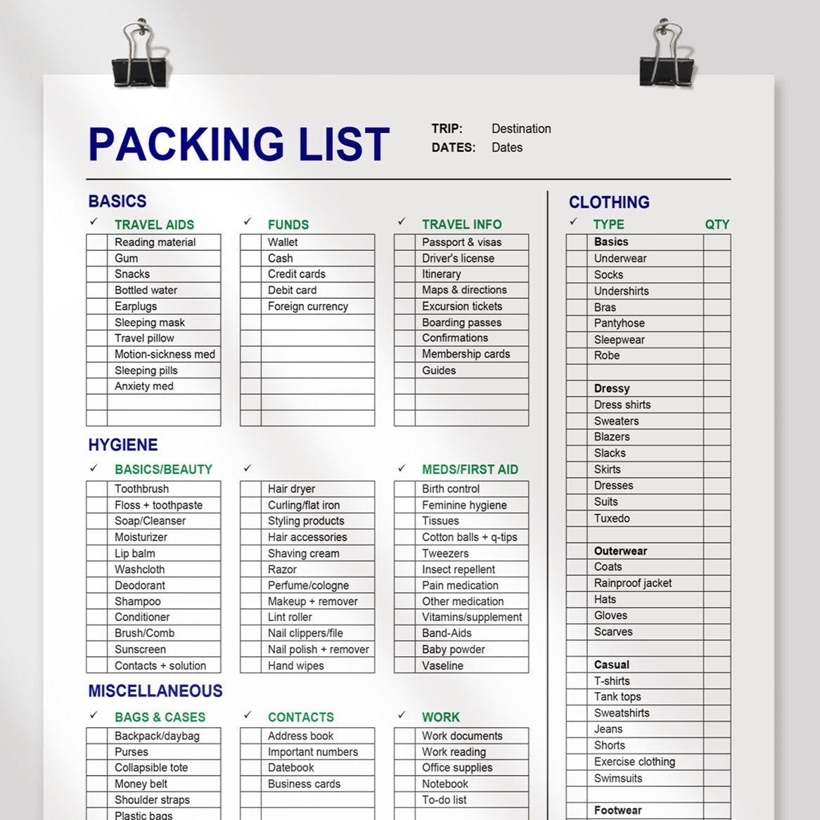 Travel Packing List