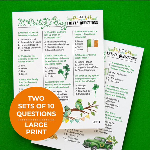 St. Patrick's Day Trivia Questions - Printable Digital Download by Greengate Images