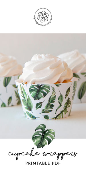 Tropical Leaves Cupcake Wrapper - Printable Digital Download by Greengate Images