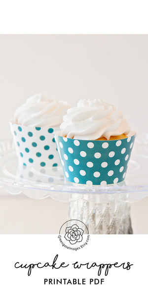 Teal Polka Dot Cupcake Wrappers - Printable Digital Download by Greengate Images