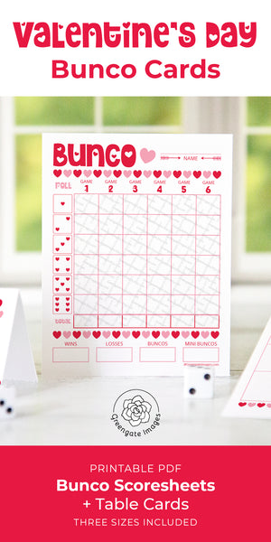 Valentine Bunco Scorecard Set - Red and Pink Hearts - Printable Digital Download by Greengate Images