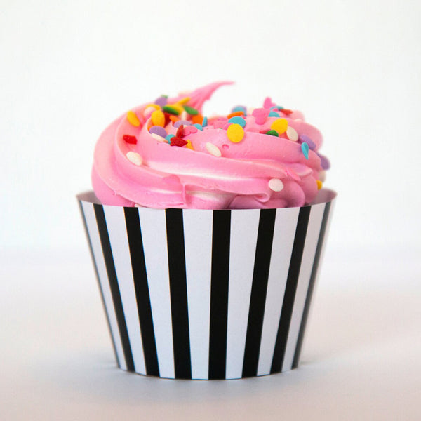 Black and White Vertical Striped Cupcake Wrapper - Printable Digital Download by Greengate Images