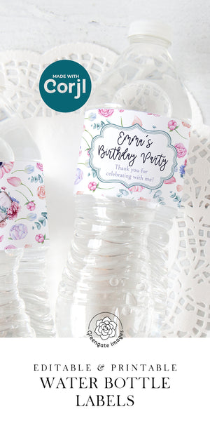 Floral Books Water Bottle Label - Greengate Images