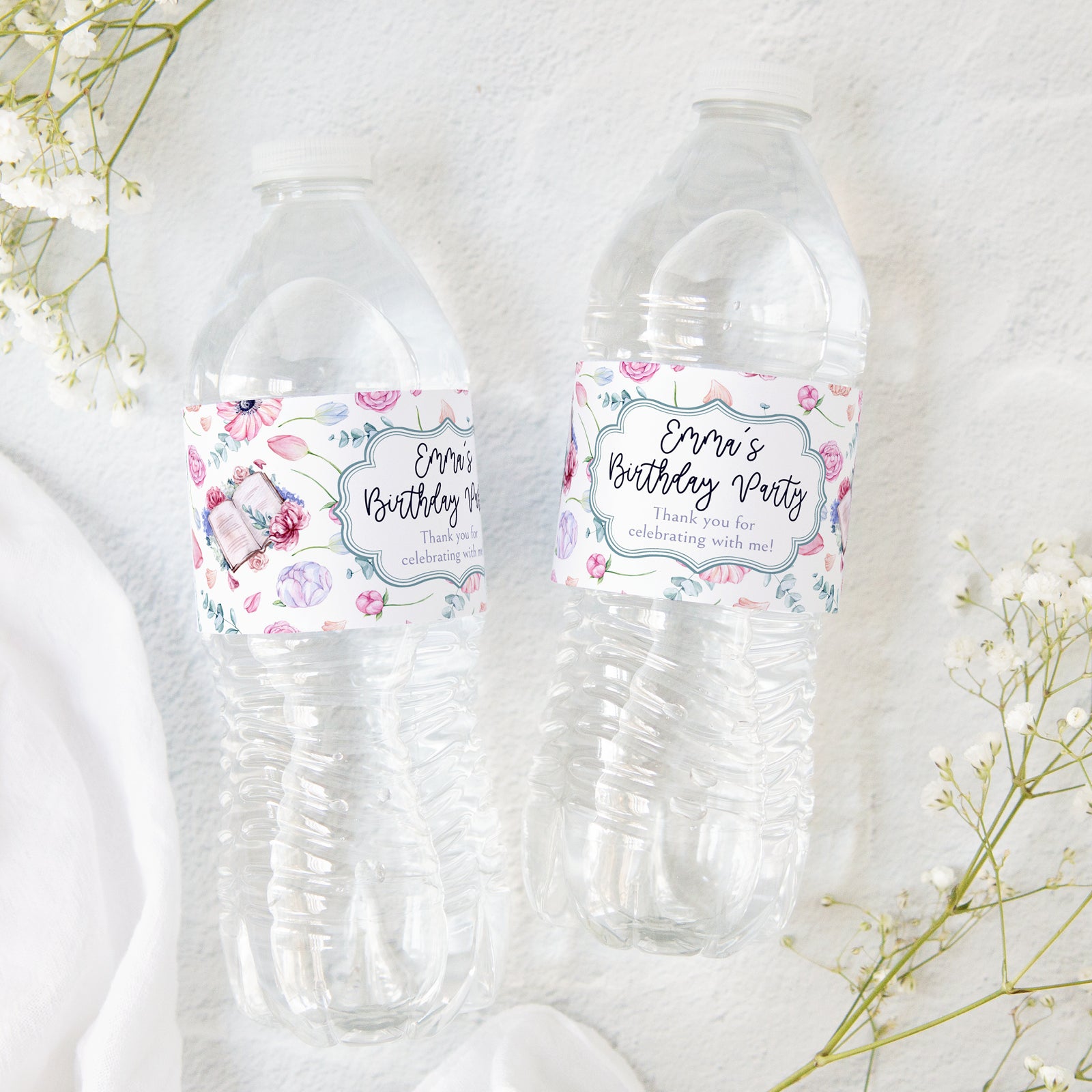 Floral Books Water Bottle Label - Greengate Images