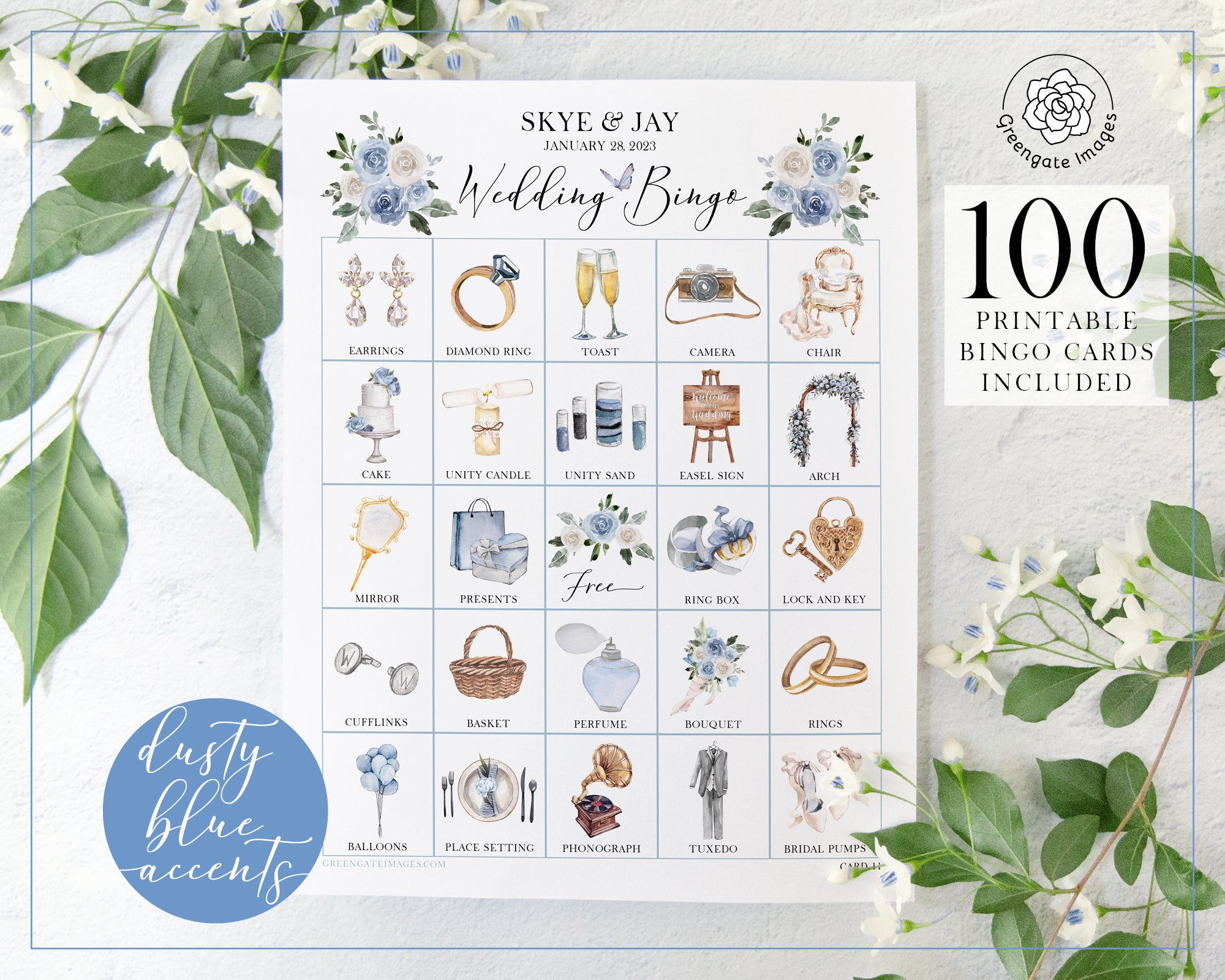 Wedding Bingo Cards - 100 card, Personalization, Dusty Blue – Greengate Images wedding-bingo-cards-100-card-personalization-dusty-blue-greengate-images