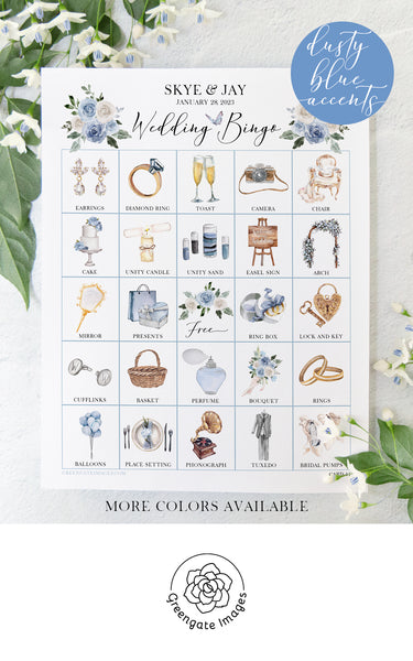 Wedding Bingo Cards - 100 card, Personalization, Dusty Blue - Greengate Images