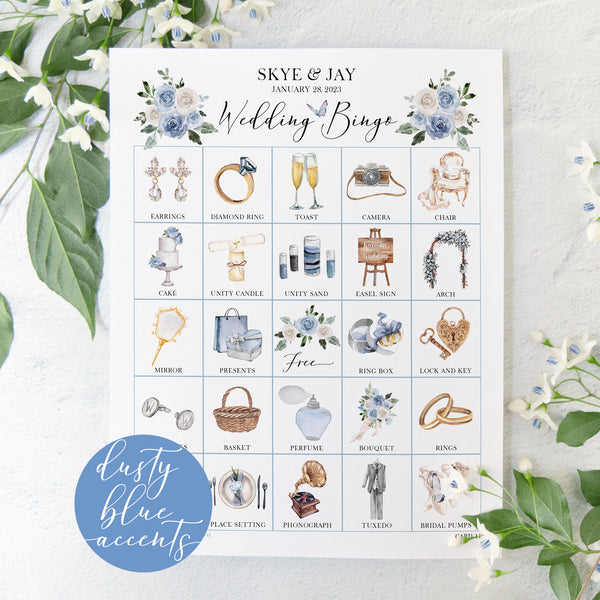 Wedding Bingo Cards - 100 card, Personalization, Dusty Blue - Greengate Images