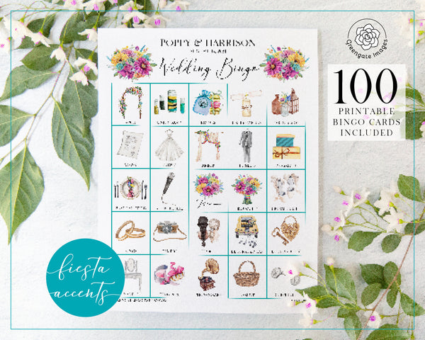 Wedding Bingo Cards - 100 card, Personalization, Fiesta - Greengate Images