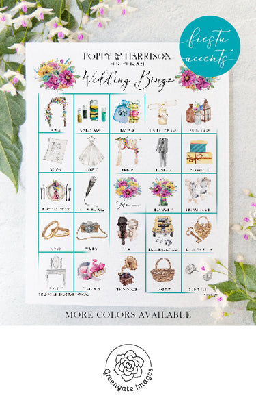 Wedding Bingo Cards - 100 card, Personalization, Fiesta - Greengate Images