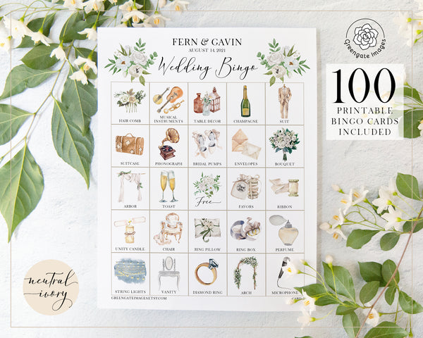 Wedding Bingo Cards - 100 card, Personalization, Neutral Ivory - Greengate Images