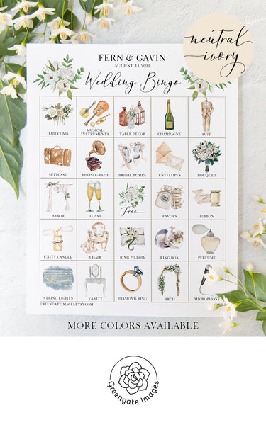 Wedding Bingo Cards - 100 card, Personalization, Neutral Ivory - Greengate Images