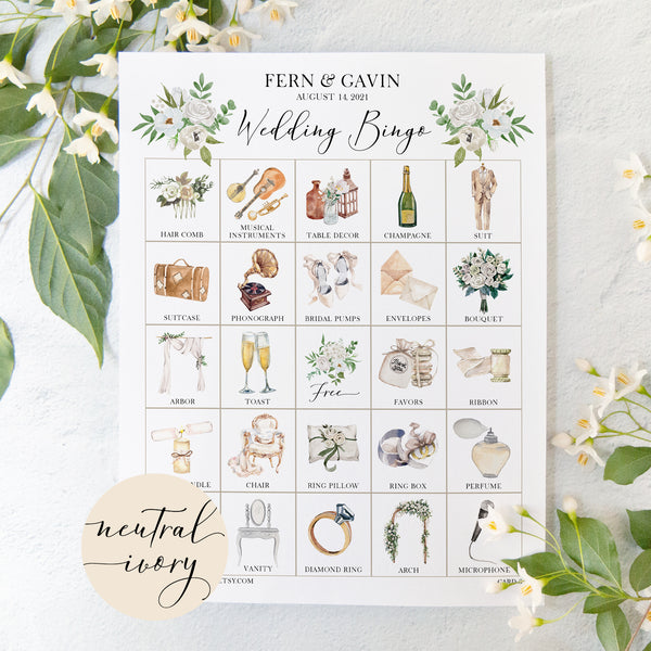 Wedding Bingo Cards - 100 card, Personalization, Neutral Ivory - Greengate Images