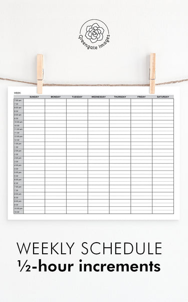 Weekly Planner w/Half-Hour Increments