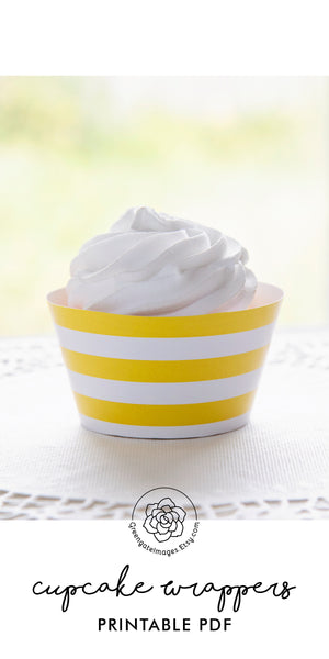 Yellow Striped Printable Cupcake Wrapper - Printable Digital Download by Greengate Images