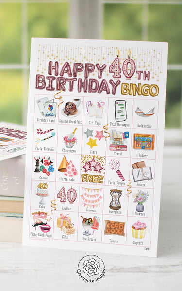 40th Birthday Bingo - Blush Pink and Gold