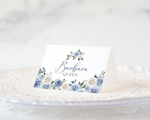 Dusty Blue Rose Place Cards Duo