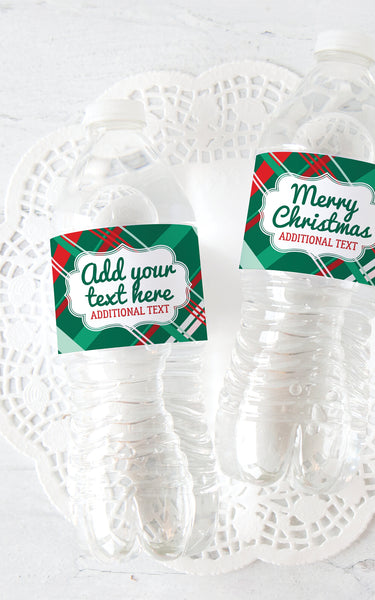 Christmas Plaid Water Bottle Label