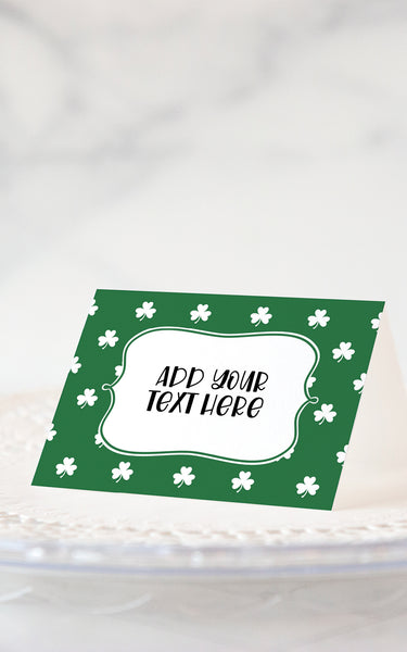 St. Patrick's Day Place Card - White Shamrocks on Green