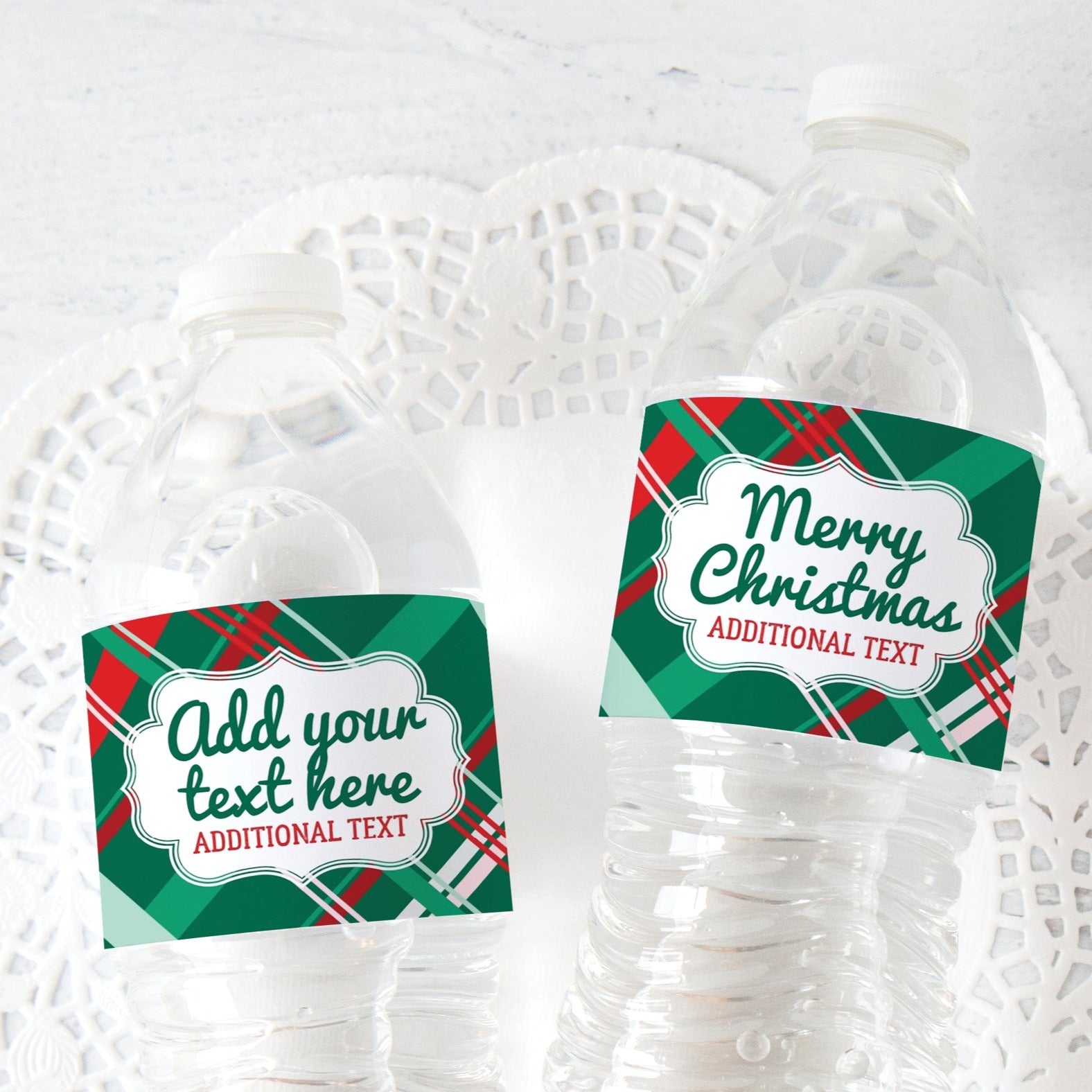 Christmas Plaid Water Bottle Label - Greengate Images