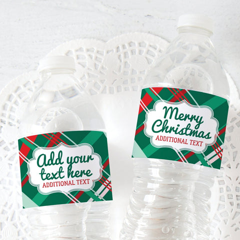 Christmas Plaid Water Bottle Label