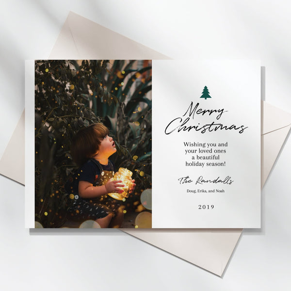 5x7 Christmas Photo Card - Minimalist Landscape Orientation (for vertical/portrait photo)