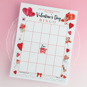 Valentine Bingo Template - Red Heart Design