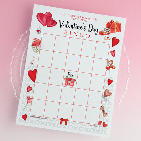 Valentine Bingo Template - Red Heart Design