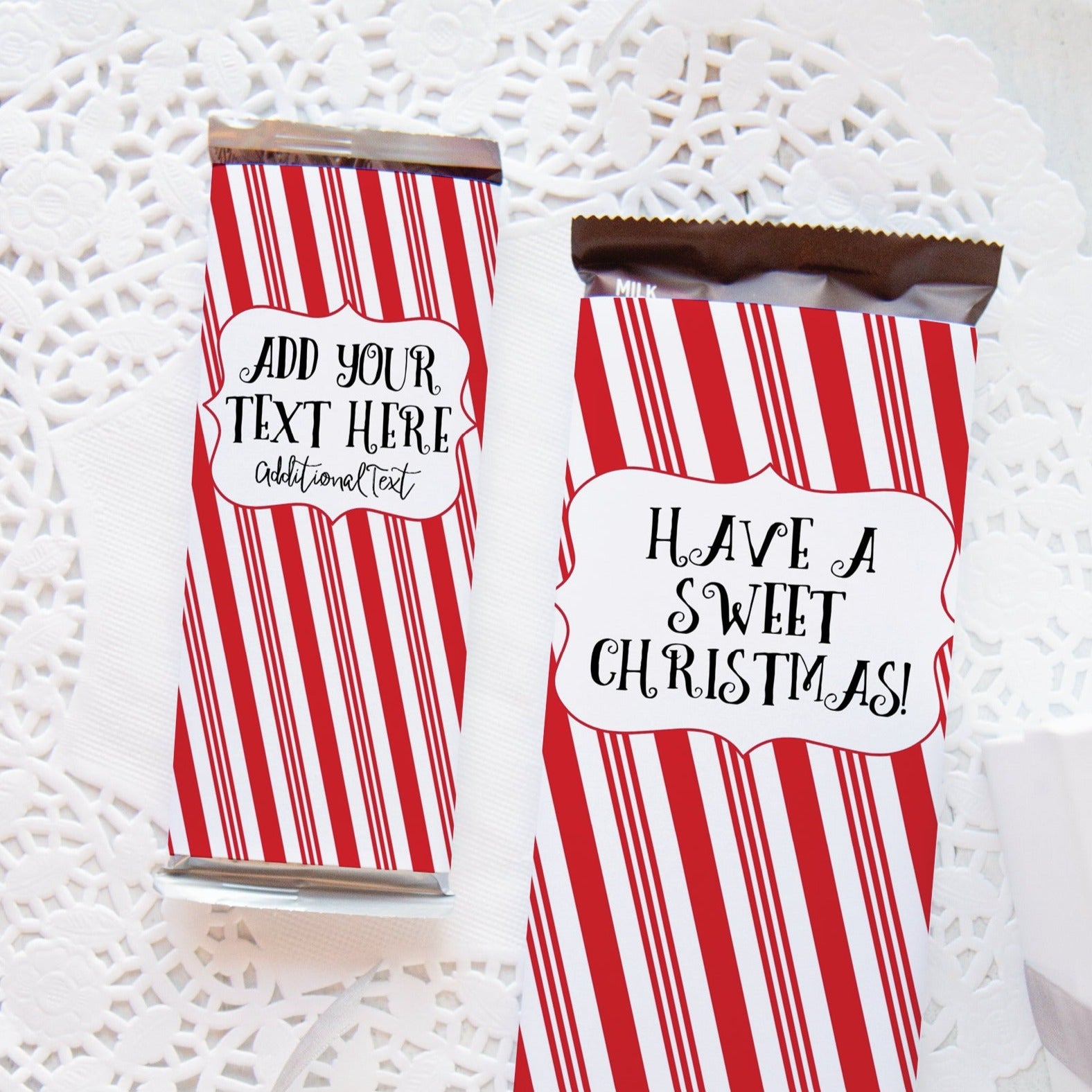 Christmas Candy Bar Wrapper Duo - Red Peppermint Stripe