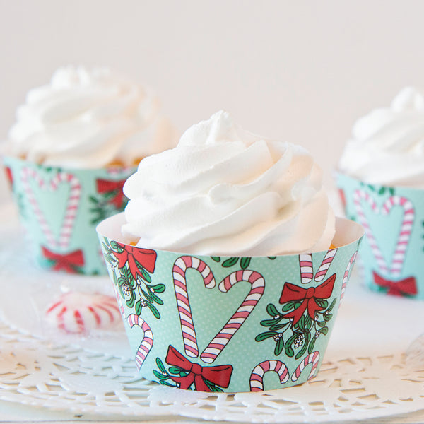 Candy Cane Heart Cupcake Wrappers