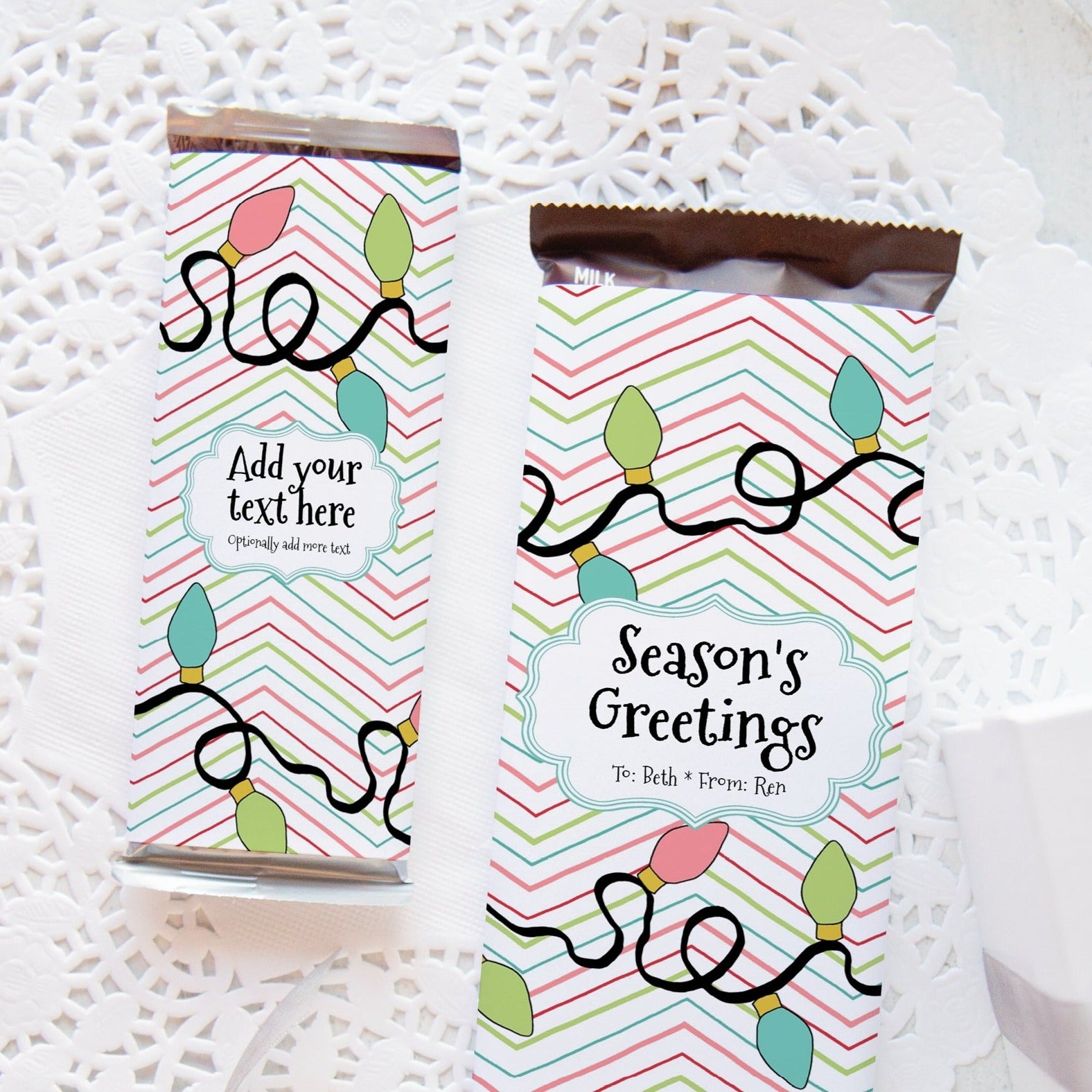 Christmas Candy Bar Wrapper Duo - Chevron and String Lights
