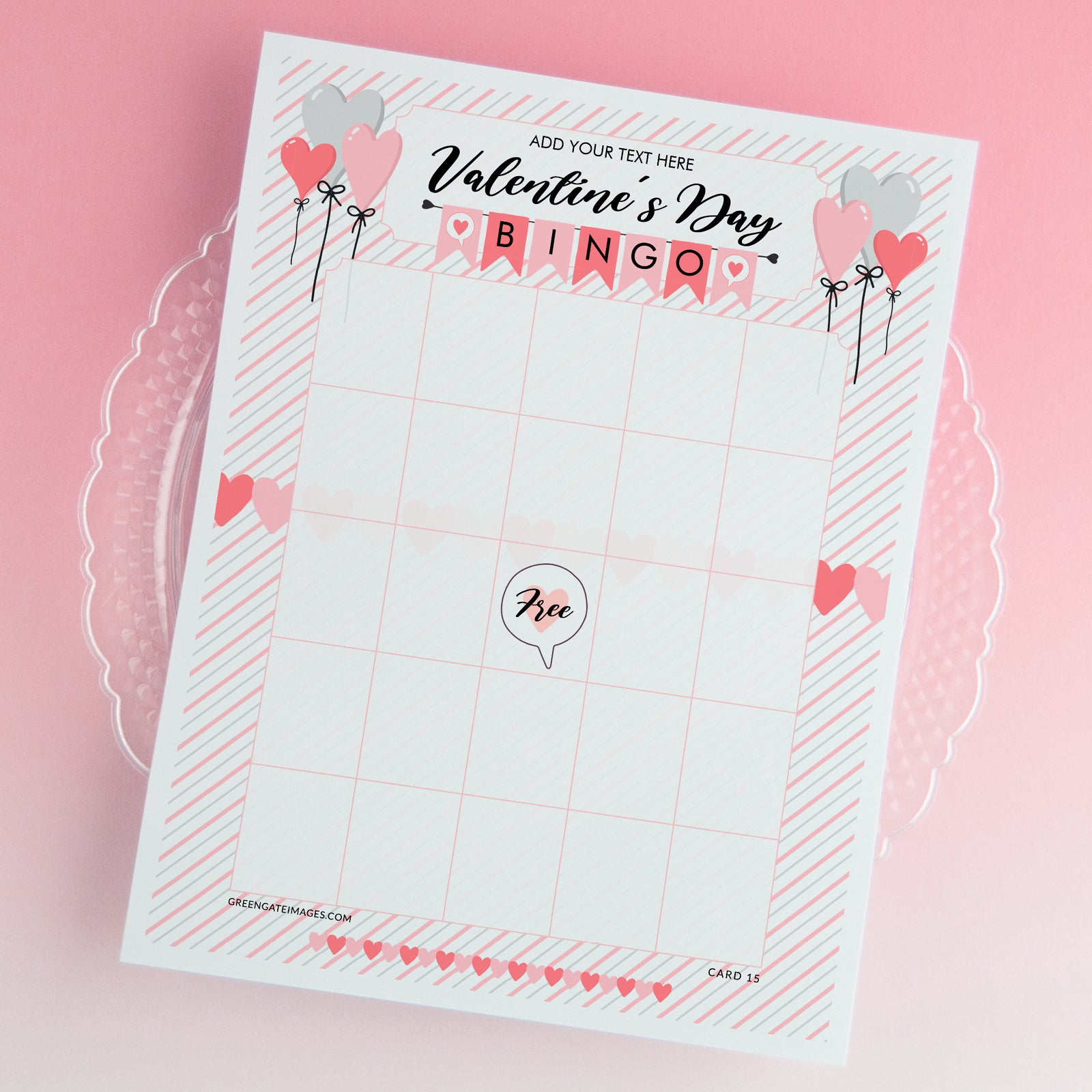 Valentine Bingo Template - Pink Stripe Design