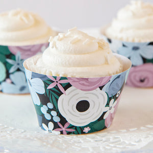 Winter Floral Cupcake Wrappers - Dark - Greengate Images