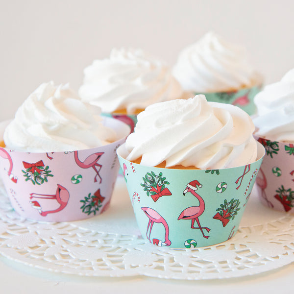 Christmas Flamingo Cupcake Wrappers