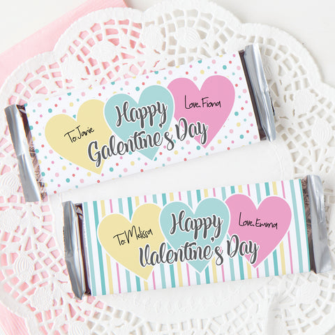 Valentine / Galentine Candy Bar Wrapper Duo - Pastel Hearts and Stripes