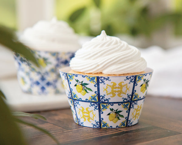 Lemons and Blue Tile Cupcake Wrapper Duo - Greengate Images