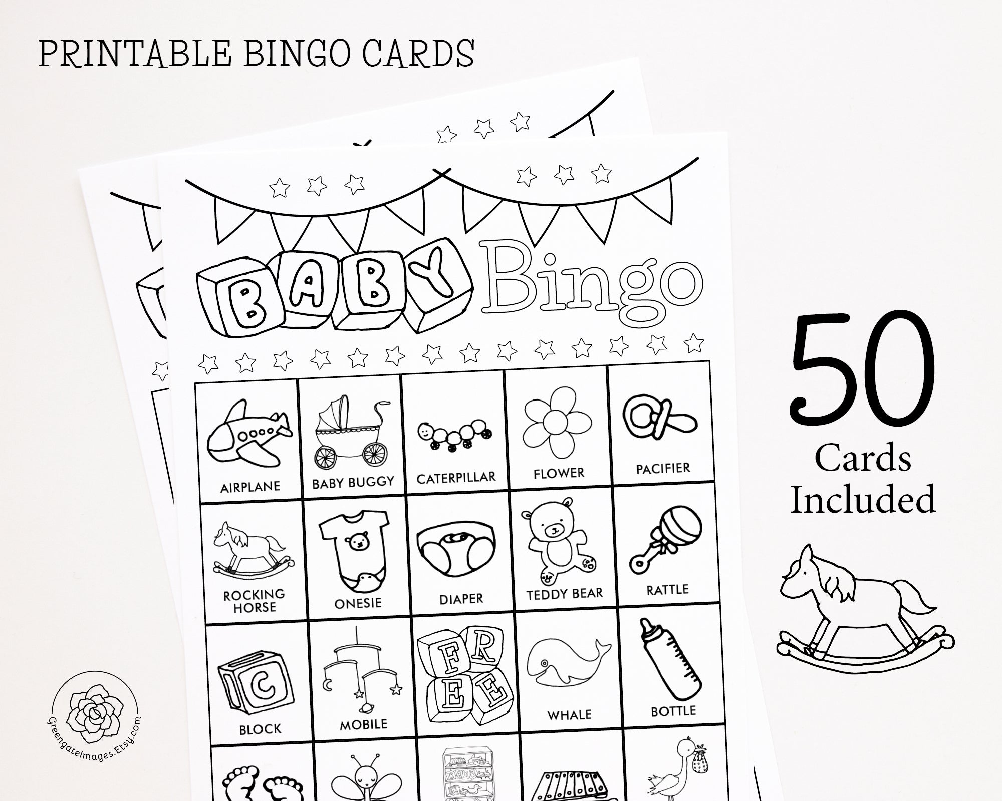 Baby Bingo - Black and White Doodles – Greengate Images baby-bingo-black-and-white-doodles-greengate-images