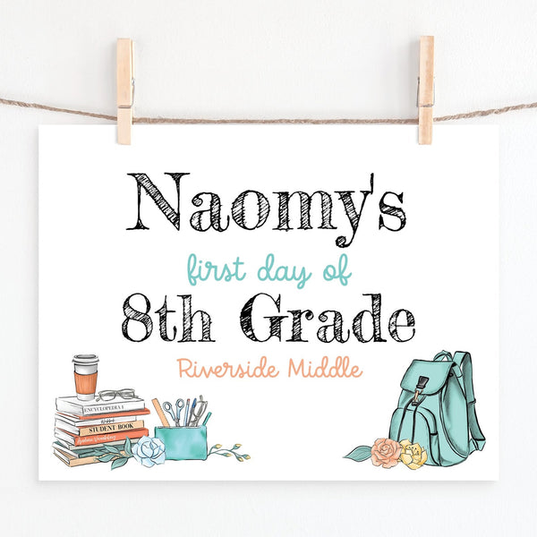 First Day of School Sign Template - Books and Backpack