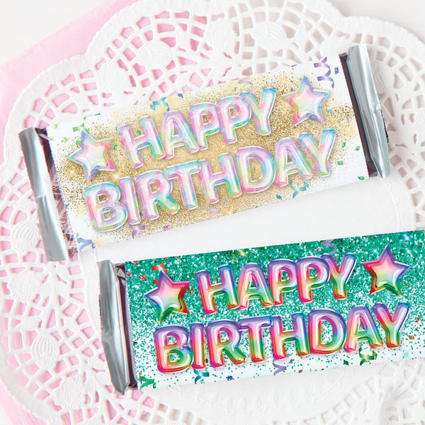 Happy Birthday Candy Bar Wrappers - Glitter and Balloons - Greengate Images