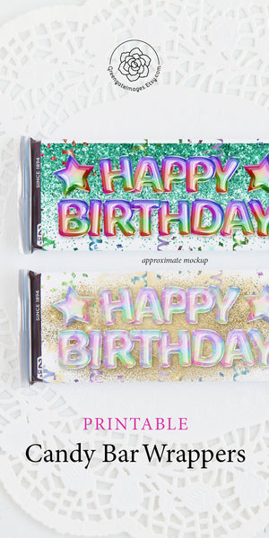Happy Birthday Candy Bar Wrappers - Glitter and Balloons