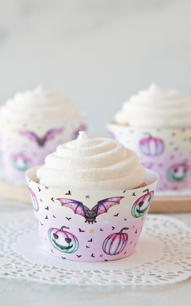 Pastel Bats and Jack-o-Lantern Cupcake Wrapper