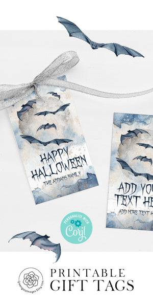 Flying Bats and Full Moon Halloween Gift Tag