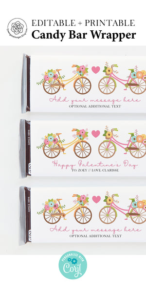 Galentine's Day Candy Bar Wrappers - Flowers and Bicycles
