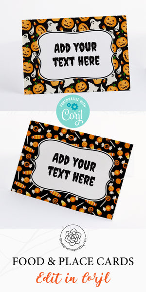 Ghost, Jack-o-Lantern, Candy Halloween Place Cards Duo